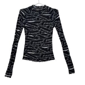 Free People Movement high jump Mesh Top Womens XS Logo Mock Neck Long Sleeve